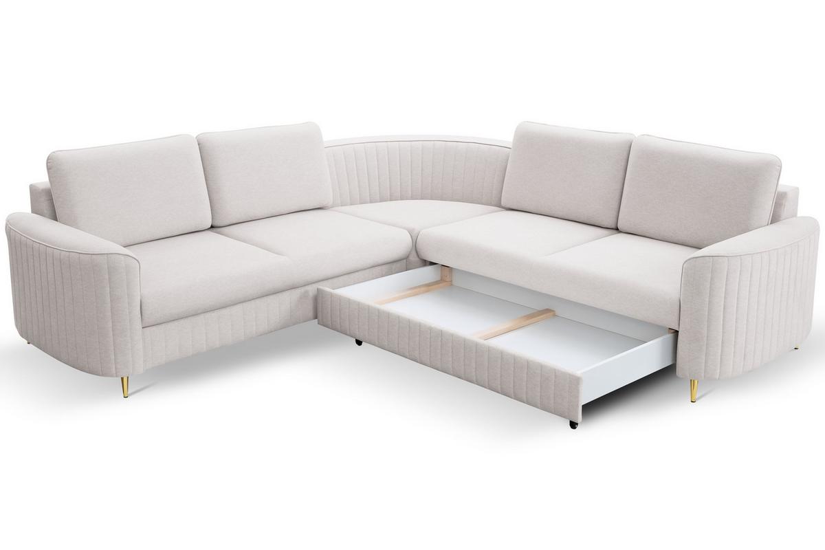 ECKSOFA VELA L-S Beige Velours-Stoff mit Schlaffunktion - Beige, Holz (251/251cm) - MASSENO