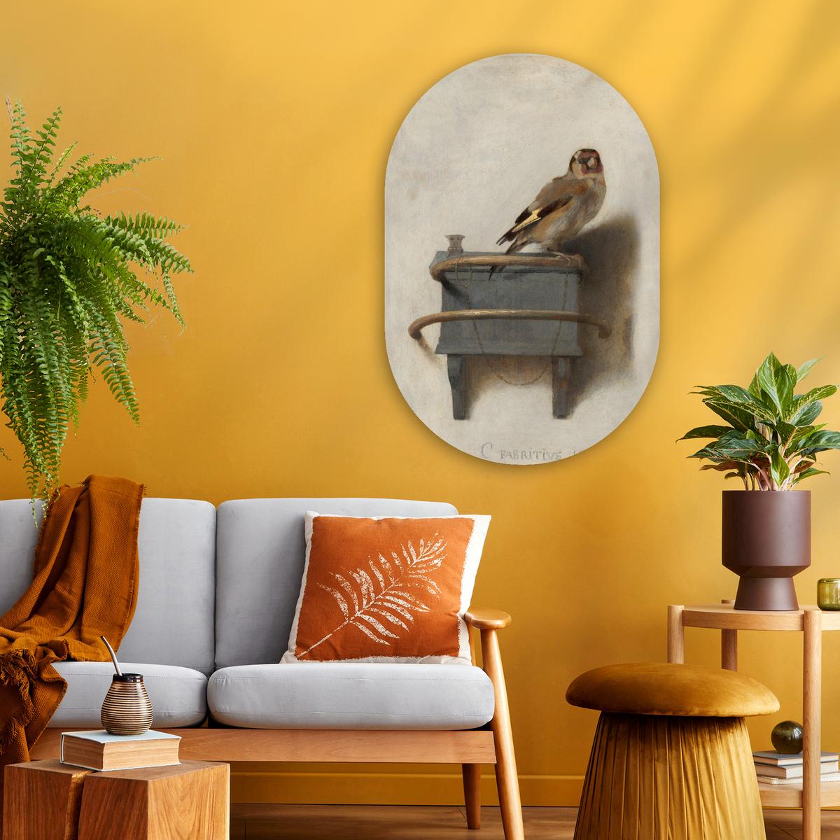 WANDBILD Stieglitz - Alter Meister - Carel Fabritius Wanddeko Schlafzimmer 60x90 cm - Grau, Kunststoff (60/90cm) - MuchoWow