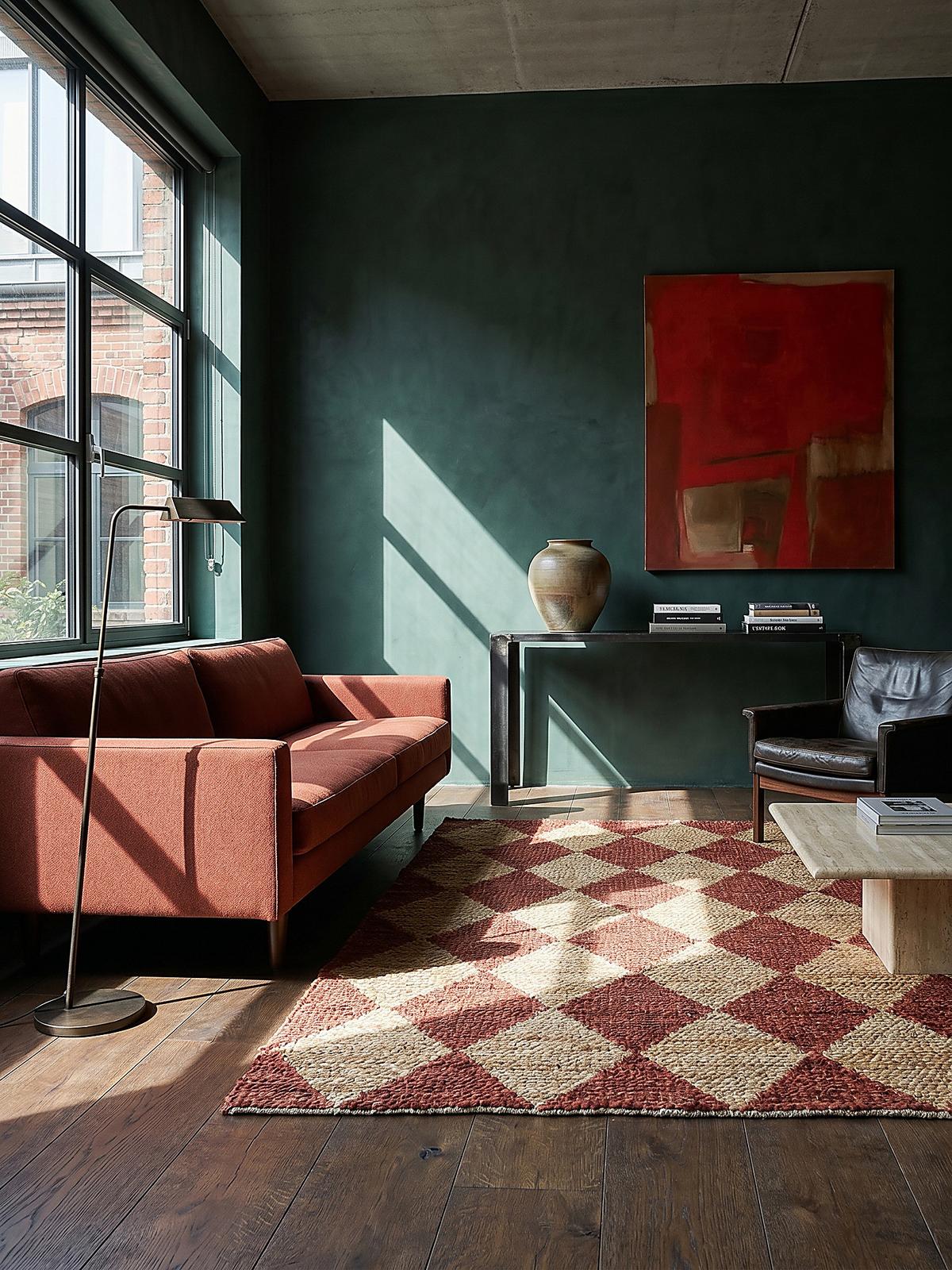 JUTETEPPICH BAIN, mit Rautenmuster, Terrakotta, 120 x 170 cm - Rot, Textil (170/120cm) - KADIMA DESIGN