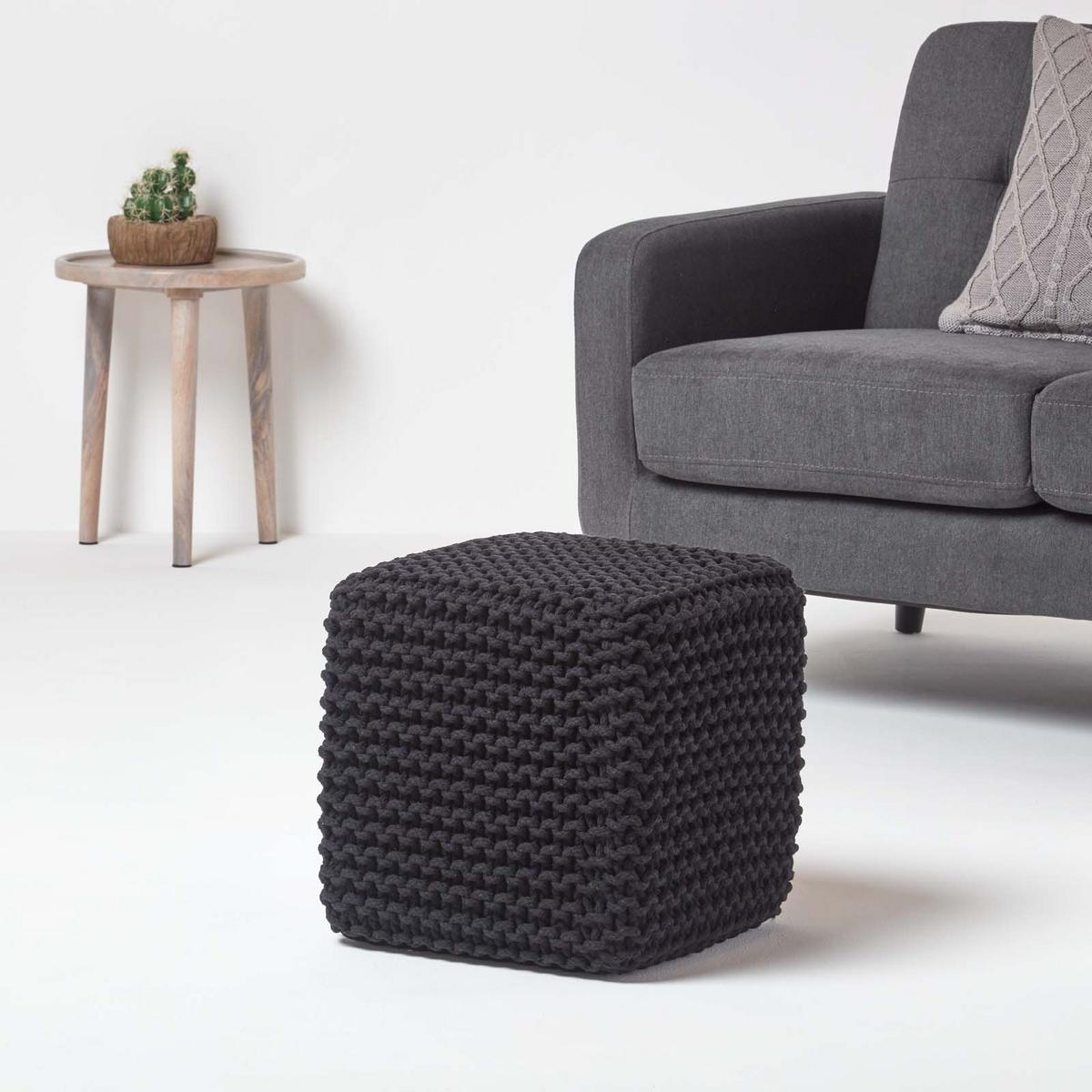 STRICK-POUF schwarz, Sitzwürfel 35/35/35 cm - Schwarz, Textil (35/35/35cm) - Homescapes