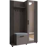 GARDEROBE Linaro mit Spiegel, Sitzbank in Lamellen-Optik 137/207/42 cm, Links - Dunkelgrau/Schwarz, Holzwerkstoff (137/207/42cm) - WFL GROUP