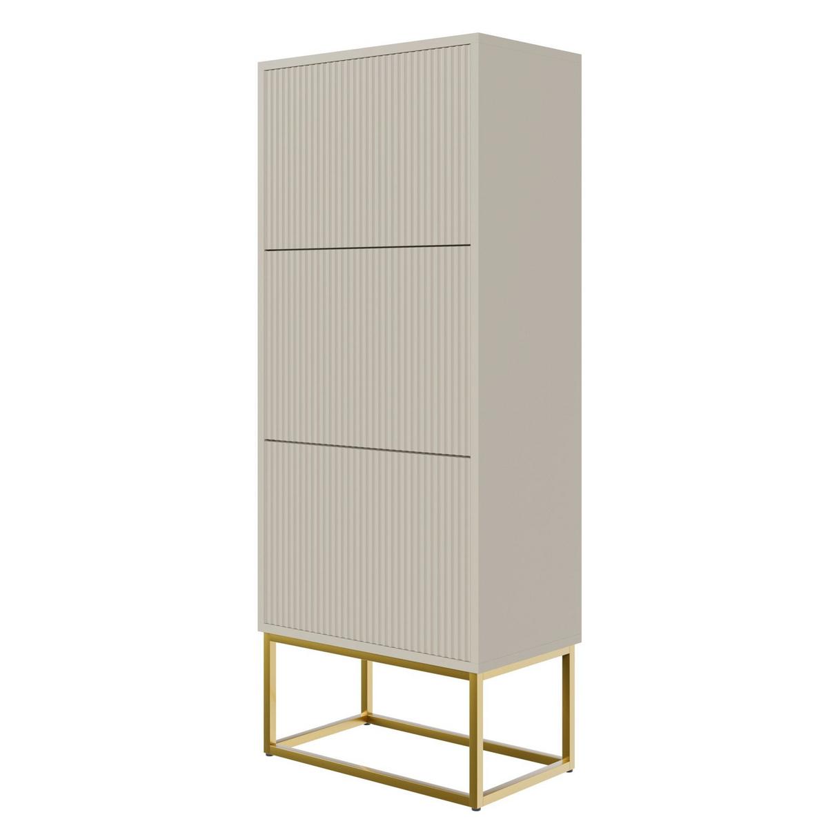 SCHUHSCHRANK Veldio mit 3 Klappen Greige mit goldenem Metallgestell 50 cm - Taupe/Goldfarben, Holzwerkstoff/Metall (50/125/30cm) - Selsey