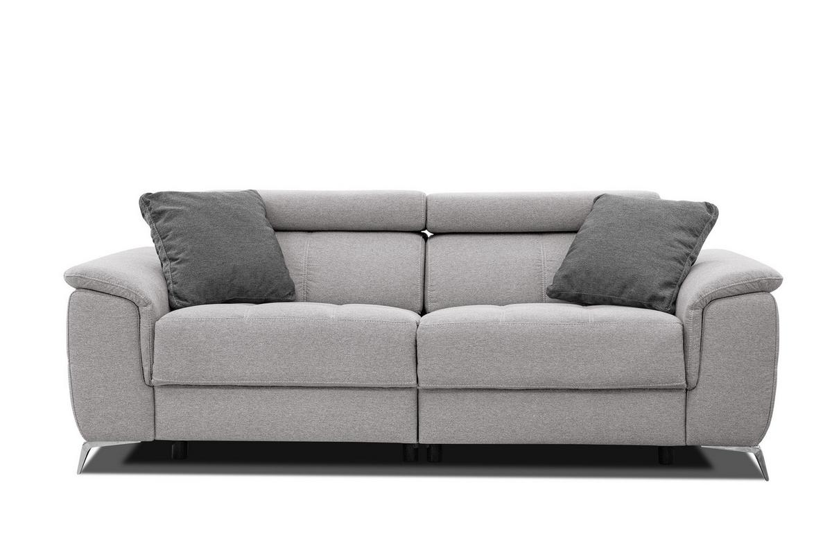 SOFA PLAUEN 3-Sitzer mit 2 Relaxfunktionen, hellgrau - Silberfarben/Hellgrau, Holzwerkstoff/Textil (214/83/105cm) - Wozimo