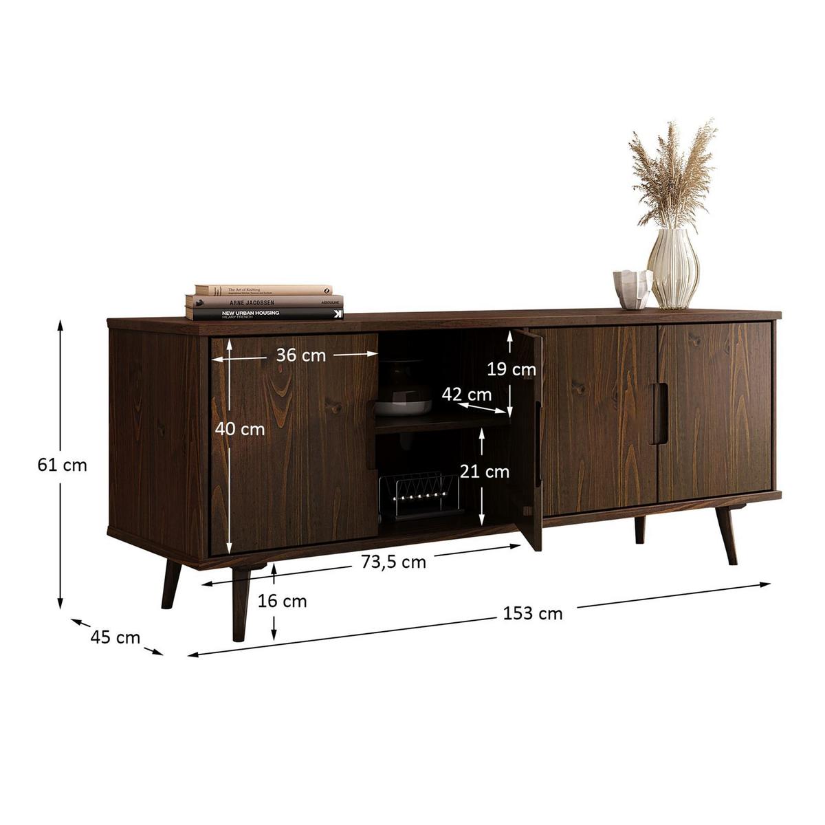 LOWBOARD TIVOLI nussbaum - Nussbaumfarben, Holz (153/61/45cm) - IDIMEX