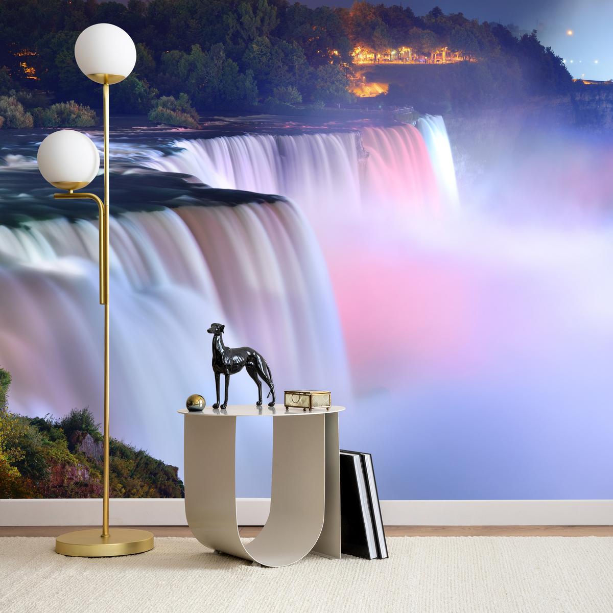 FOTOTAPETE für Wohnzimmer Nebliger Niagara Falls Bäume Natur 300x210 - Violett/Rosa, Papier (300/210cm) - Muralo