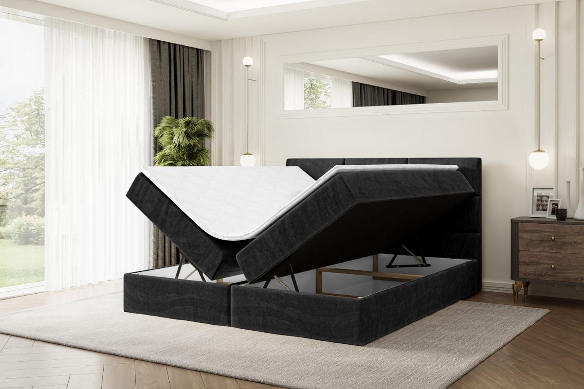 BOXBETT mit Matratze H4 und Lattenrost - OHIO - 140x200 cm - H4 - Schwarz - Schwarz, Holzwerkstoff (140/200cm) - ALTDECOR