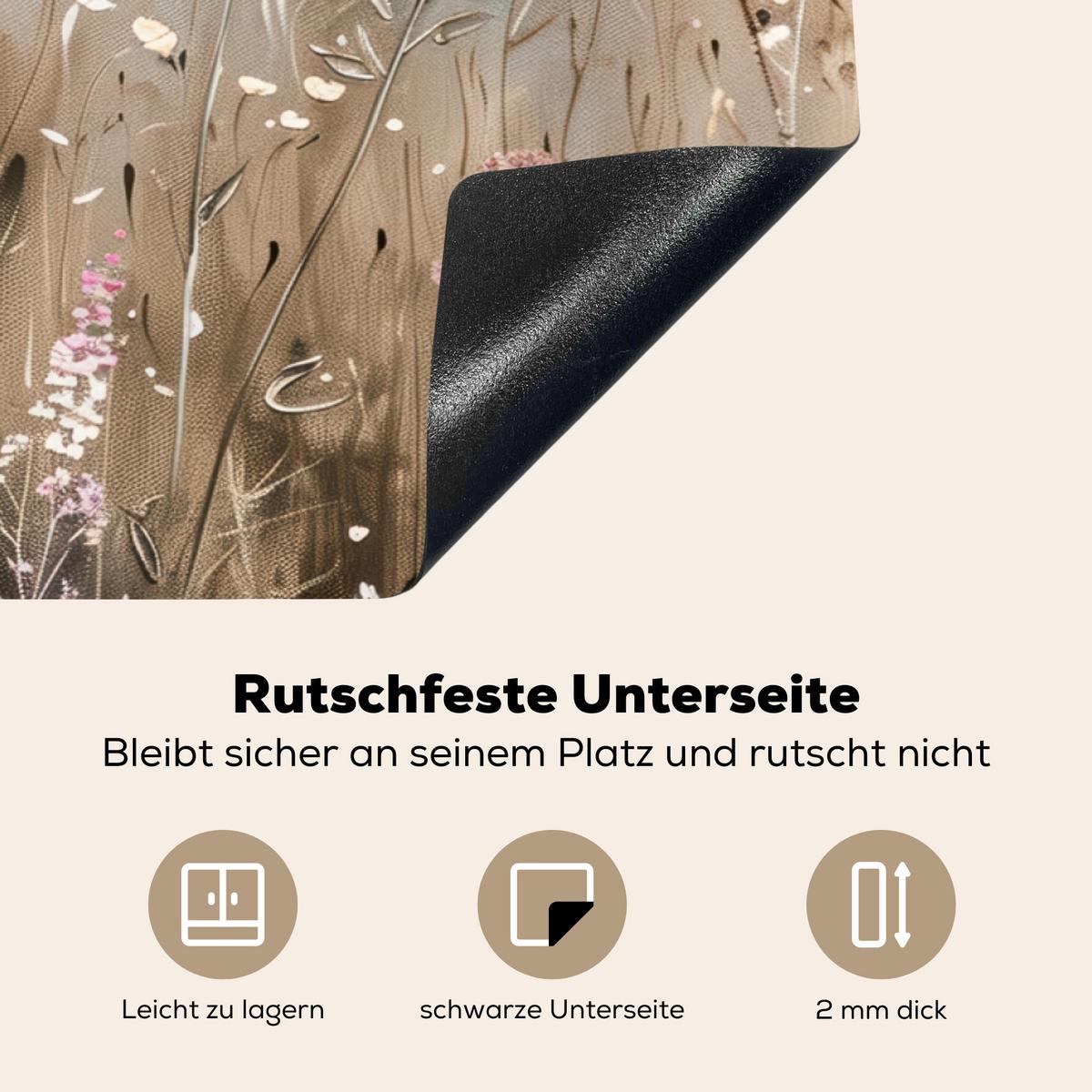 HERDABDECKPLATTE Blumen - Beige - Trockenblumen Induktionsschutz 91.2x52 cm - Beige, Kunststoff (91.2/52/0.2cm) - MuchoWow