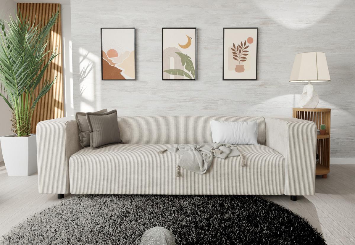 SITZGARNITUR 3+2 Tove Beige Cord - Beige/Schwarz, Holz/Kunststoff (175/65/80cm) - S-Style Möbel