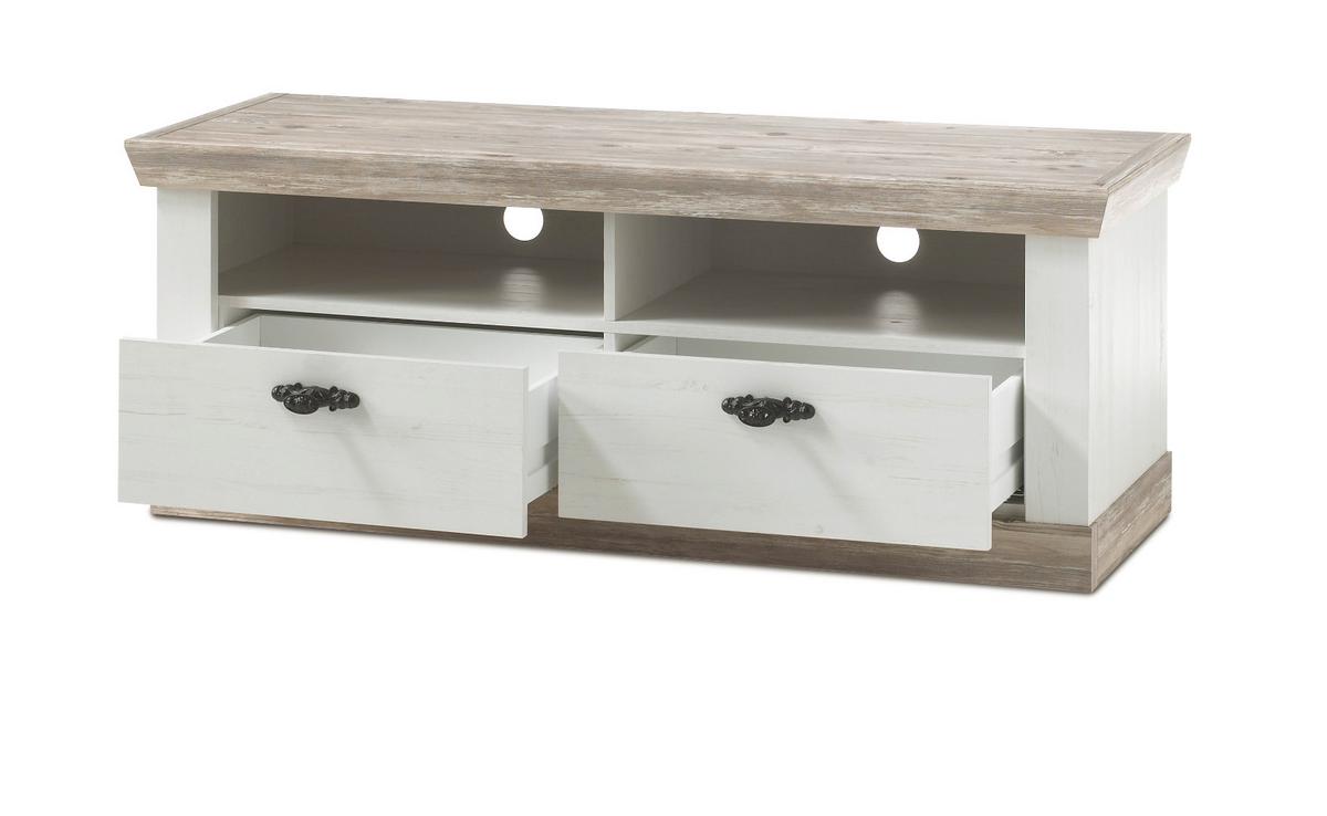 TV-LOWBOARD Pinie weiß, Oslo Pinie Landhaus, TV-Unterteil, 134 x 51 cm - Anthrazit/Weiß, Holzwerkstoff/Metall (134/51/44cm) - Furn.Design
