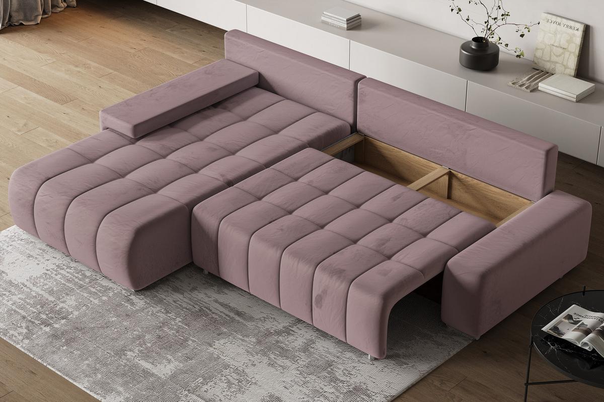 ECKSOFA ALESE L-S Lila Velours-Stoff mit Schlaffunktion - Lila/Silberfarben, Holz/Textil (265/185cm) - MASSENO