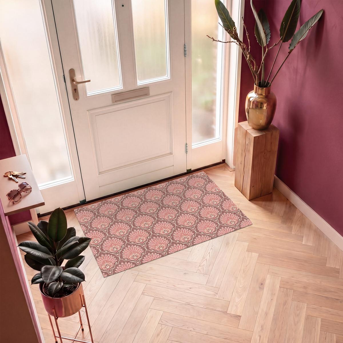 FUSSMATTE Fächermotiv - Muster - Rosa Türmatte 120x80 cm - Altrosa, Kunststoff (120/0.4cm) - MuchoWow