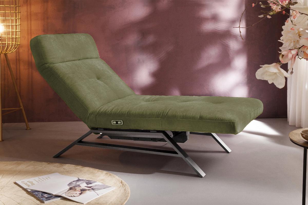 LIEGE MIT MOTORISCHER RELAXFUNKTION AMERIVA Dunkelgrün Velvet Relaxfunktion - Dunkelgrün/Silberfarben, Textil (80/110/158cm) - KAWOLA