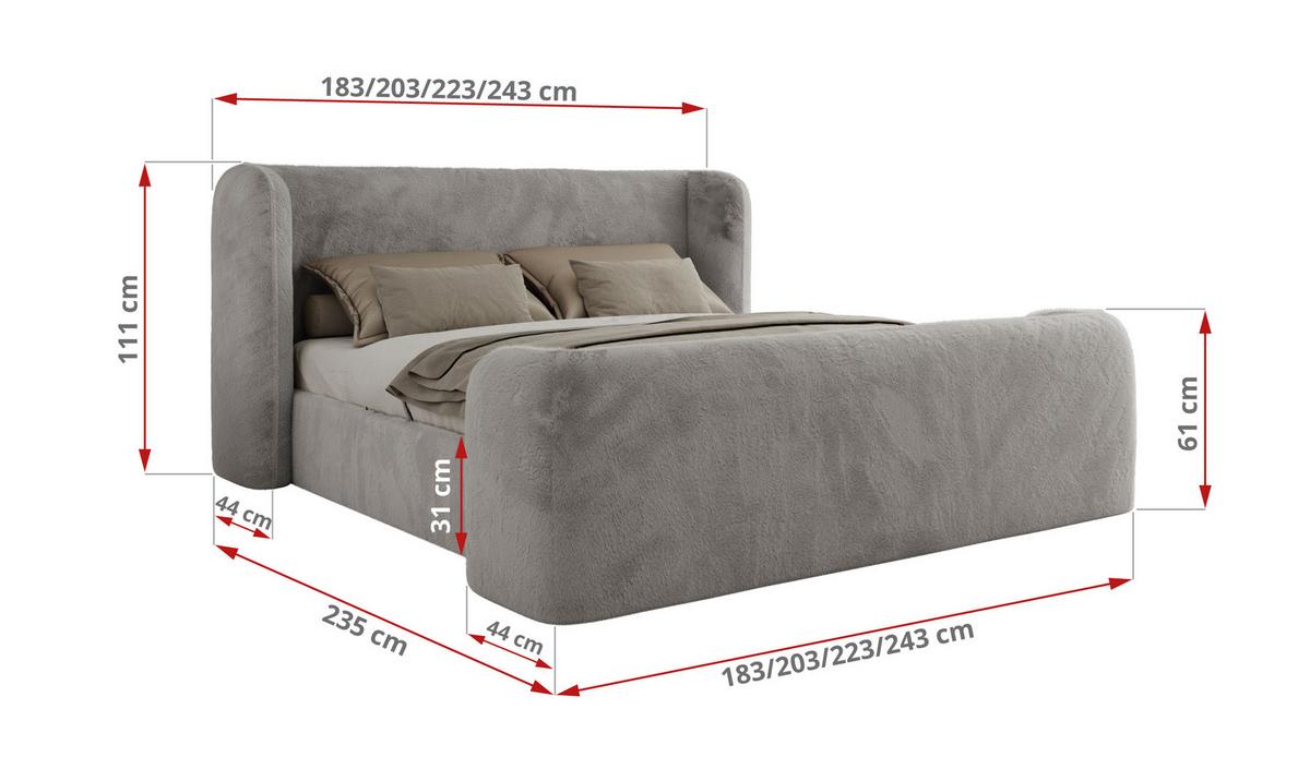 POLSTERBETT EMORA CLASSIC DUO 160/200 - Hellgrau Plüsch - Multipocket-Matratze - Hellgrau, Textil (160/200cm) - MKS