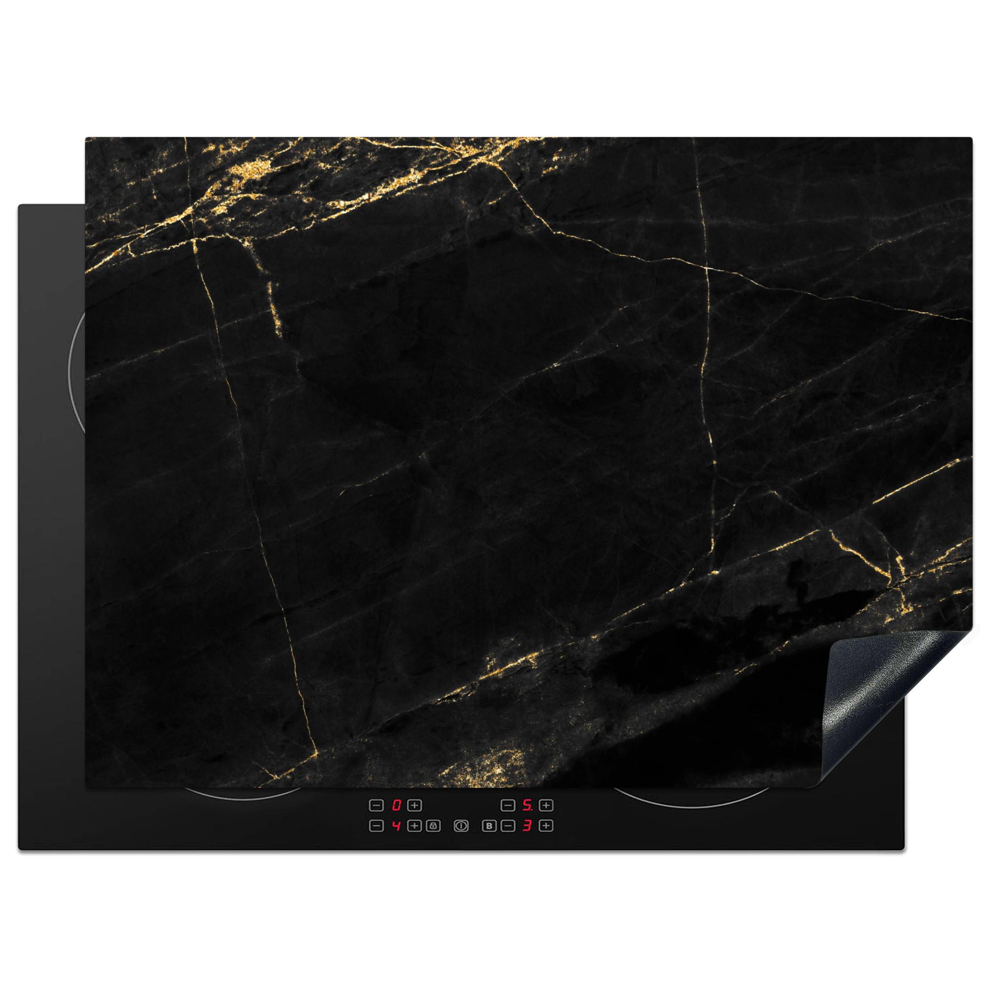 HERDABDECKPLATTE Marmor - Schwarz - Gold - Chic - Marmoroptik - Design Induktionsmatte 71x52 cm - Schwarz, Kunststoff (71/52/0.2cm) - MuchoWow