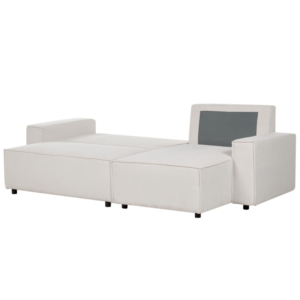 2-SITZER-ECKSOFA Cord cremeweiß rechtsseitig mit Schlaffunktion Abacka - Schwarz/Weiß, Textil (247/147cm) - Beliani