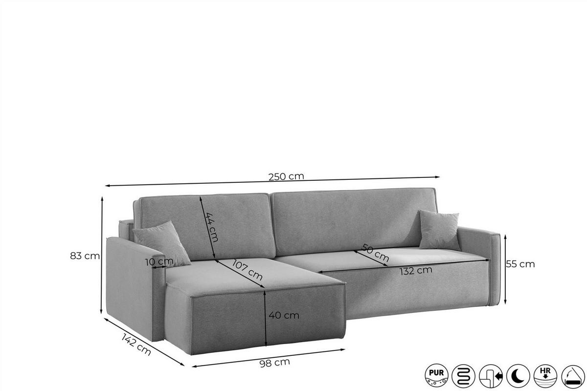 ECKSOFA Louis Scala - Dunkelgrau, Holzwerkstoff/Textil (250/142cm) - Fun Möbel