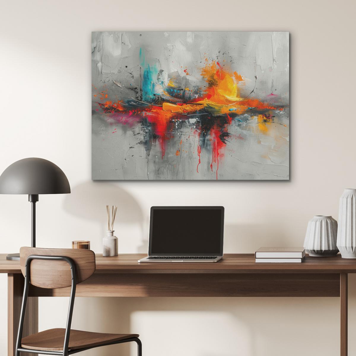 AKUSTIKBILD Moderne Kunst - Orange - Grau - Abstrakt Gemälde 80x60 cm - Hellgrau, Kunststoff (80/60/0.9cm) - MuchoWow