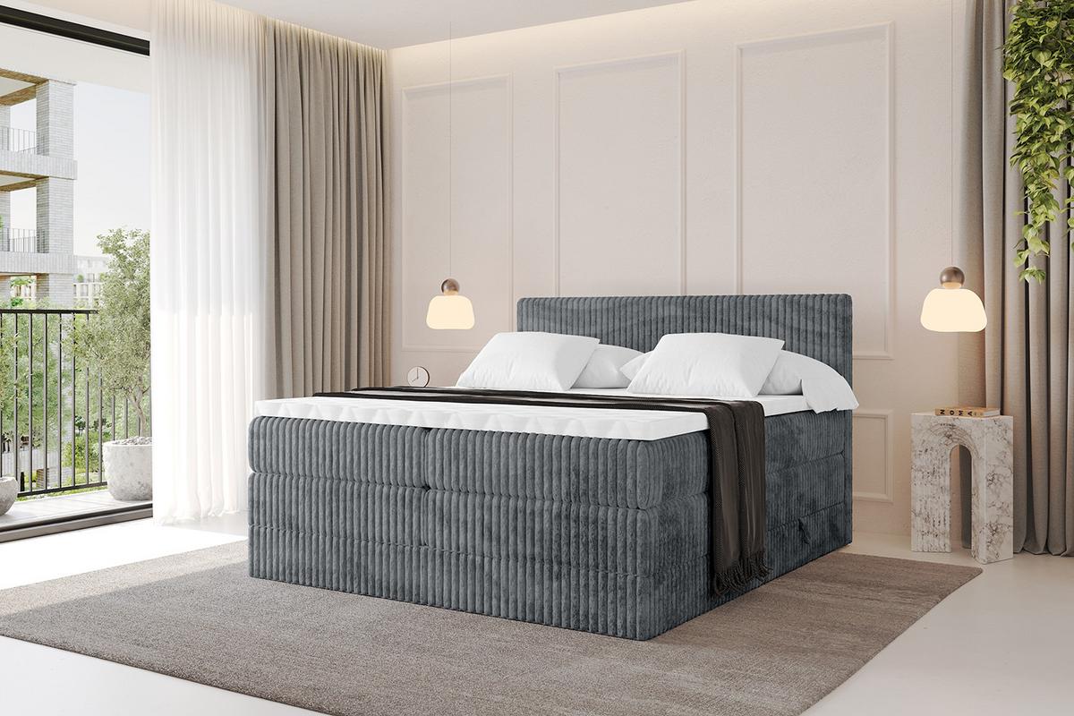 BOXSPRINGBETT mit Matratze H3|H4 und Lattenrost - TOLO KING 140x200 Cord - Dunkelgrau - Dunkelgrau, Holzwerkstoff (140/200cm) - ALTDECOR
