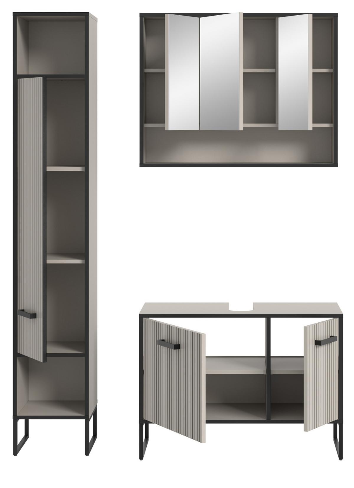 BADMÖBEL-SET 3-teilig Scana in schwarz, sand 125 cm, Kombination mit Soft-Close - Sandfarben/Schwarz, Glas/Holzwerkstoff (125/192/36cm) - Inn.Furn
