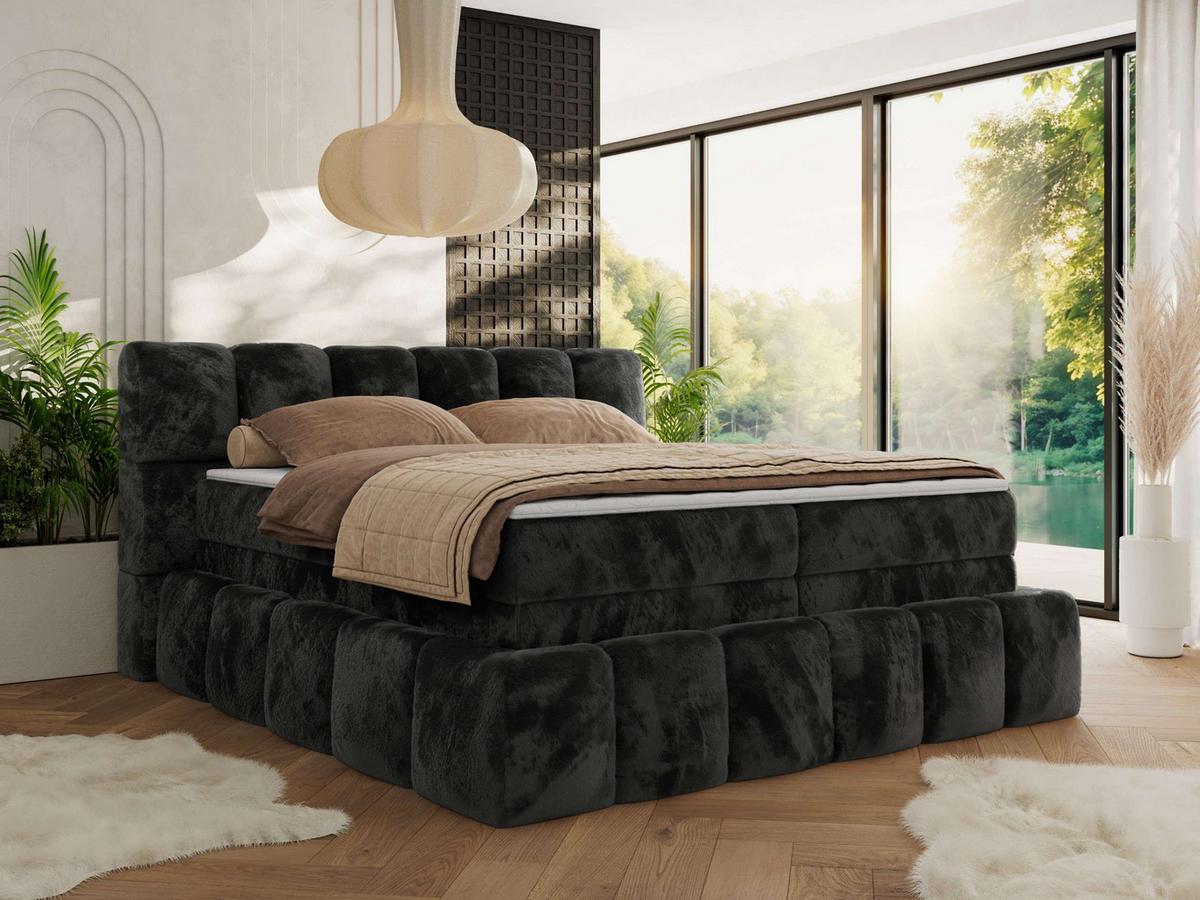 BOXSPRINGBETT NIRA KING 200/200 Dunkelgrau Plüsch - H4 - Dunkelgrau, Holz/Textil (200/200cm) - MKS