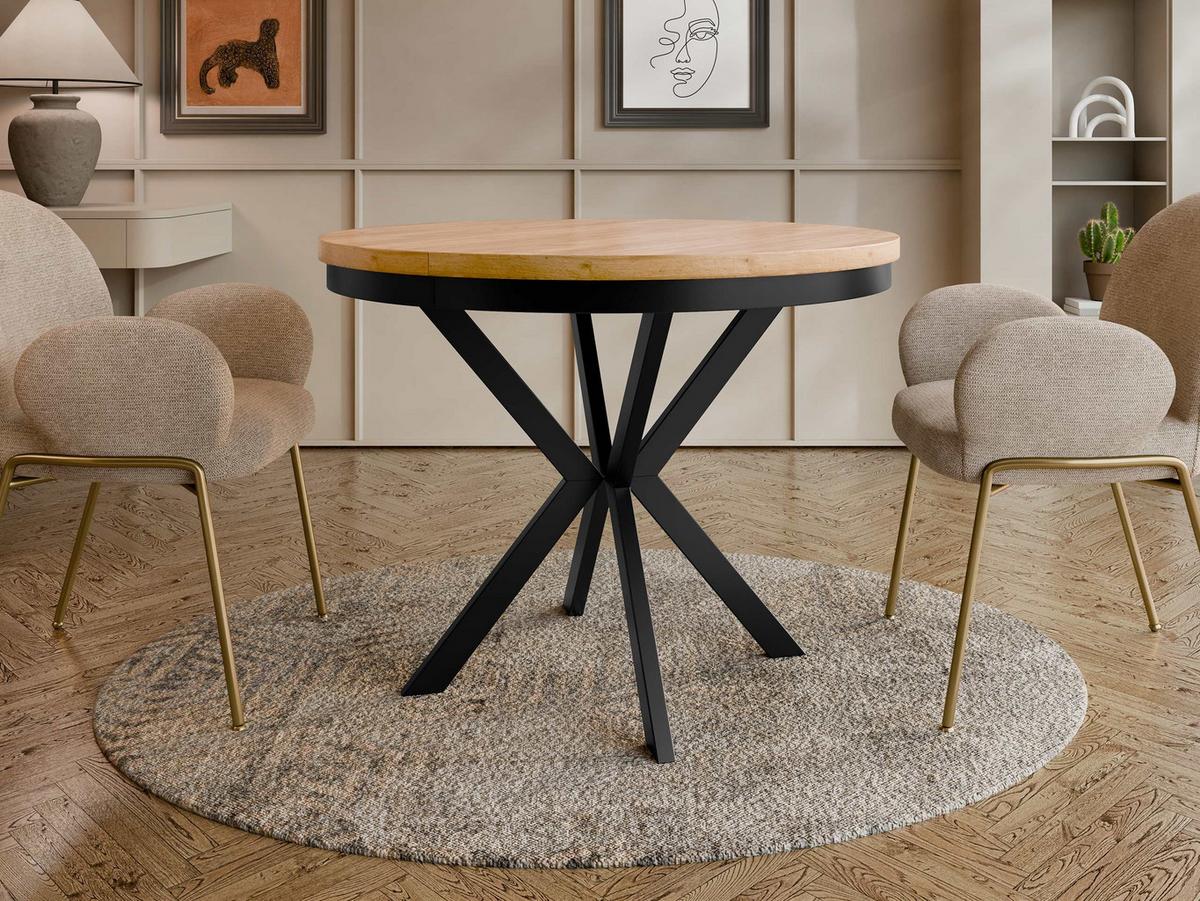 ESSTISCH ausziehbar Edder 90 - Eichefarben/Schwarz, Holzwerkstoff/Metall (90/90/76cm) - MIRJAN24