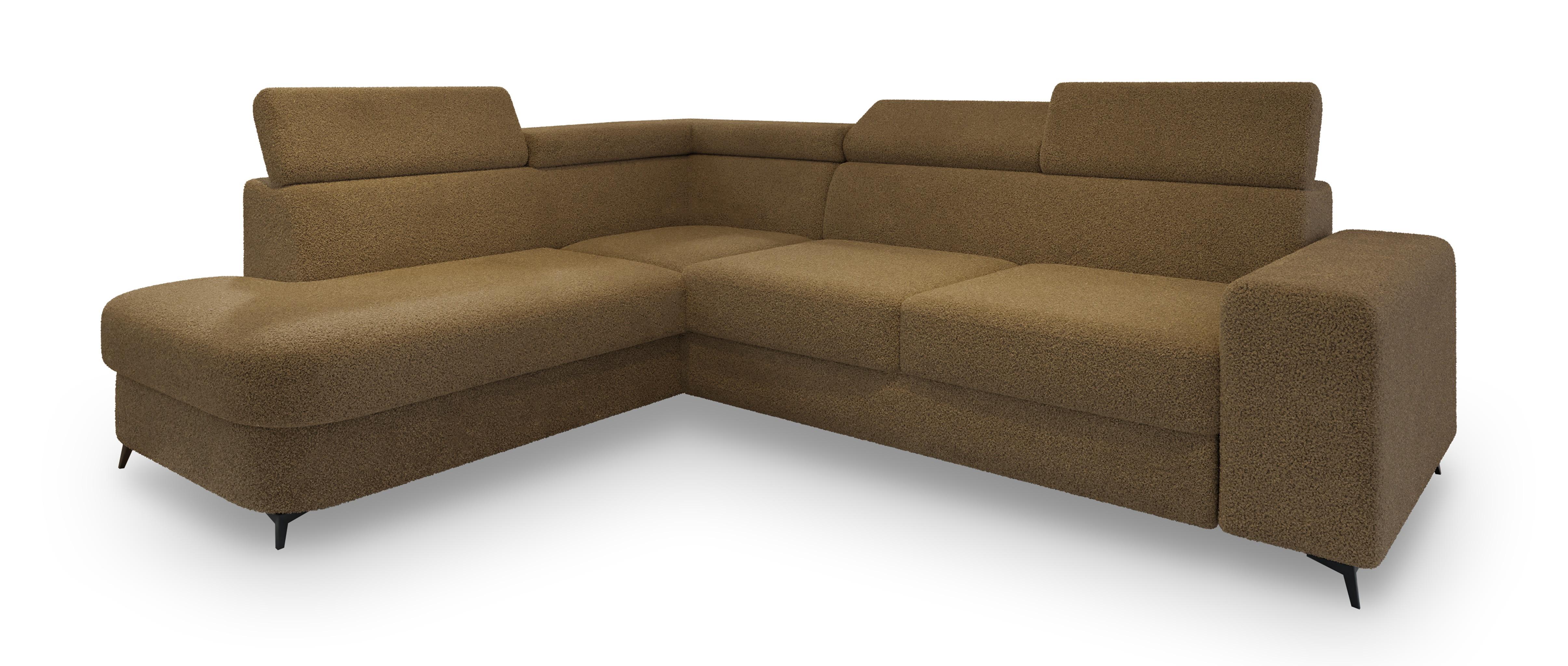 ECKSOFA ALVORO L-S Orange Boucle-Stoff mit Schlaffunktion - Orange, Holz (253/190cm) - MASSENO