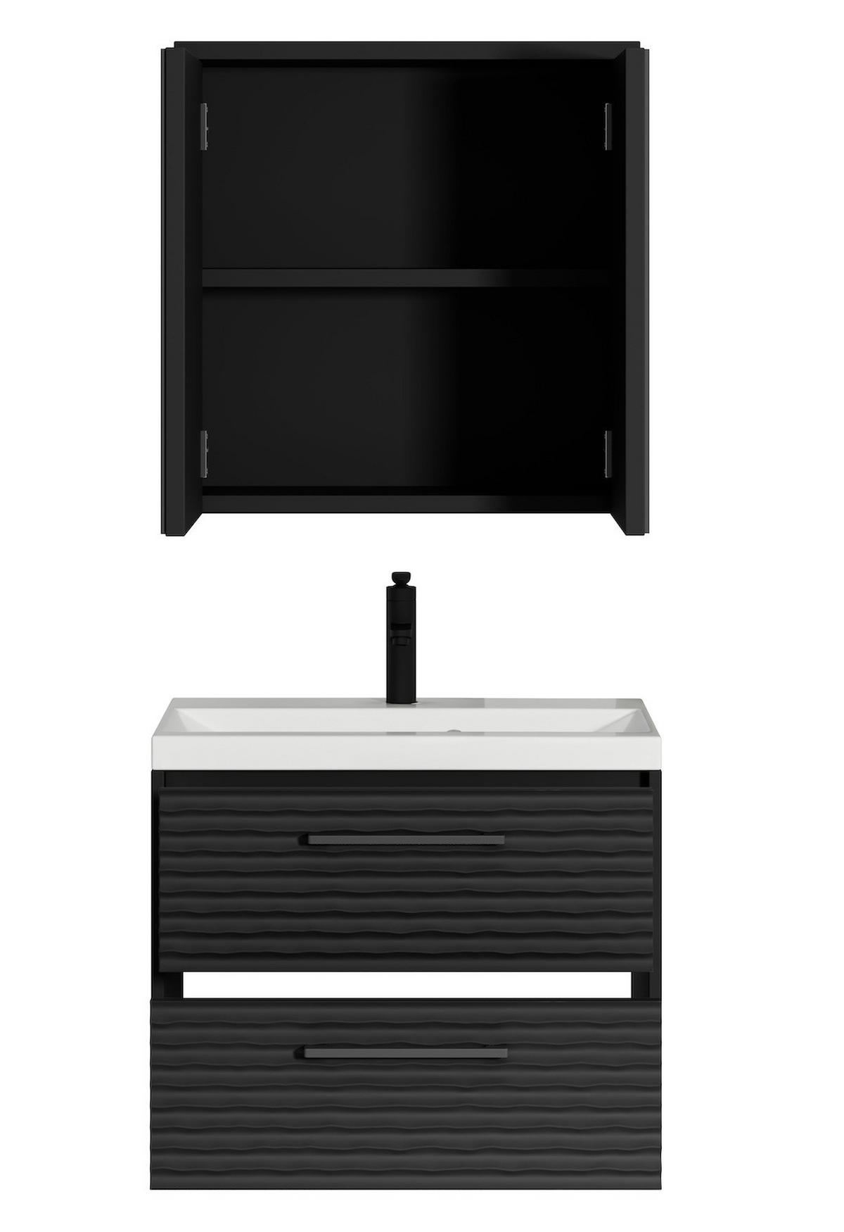 BADMÖBEL-SET Etna 3 Teile Schwarz Matt - 60 x 35 x 51 cm - Schwarz, Holz (60/53/35cm) - Badplaats