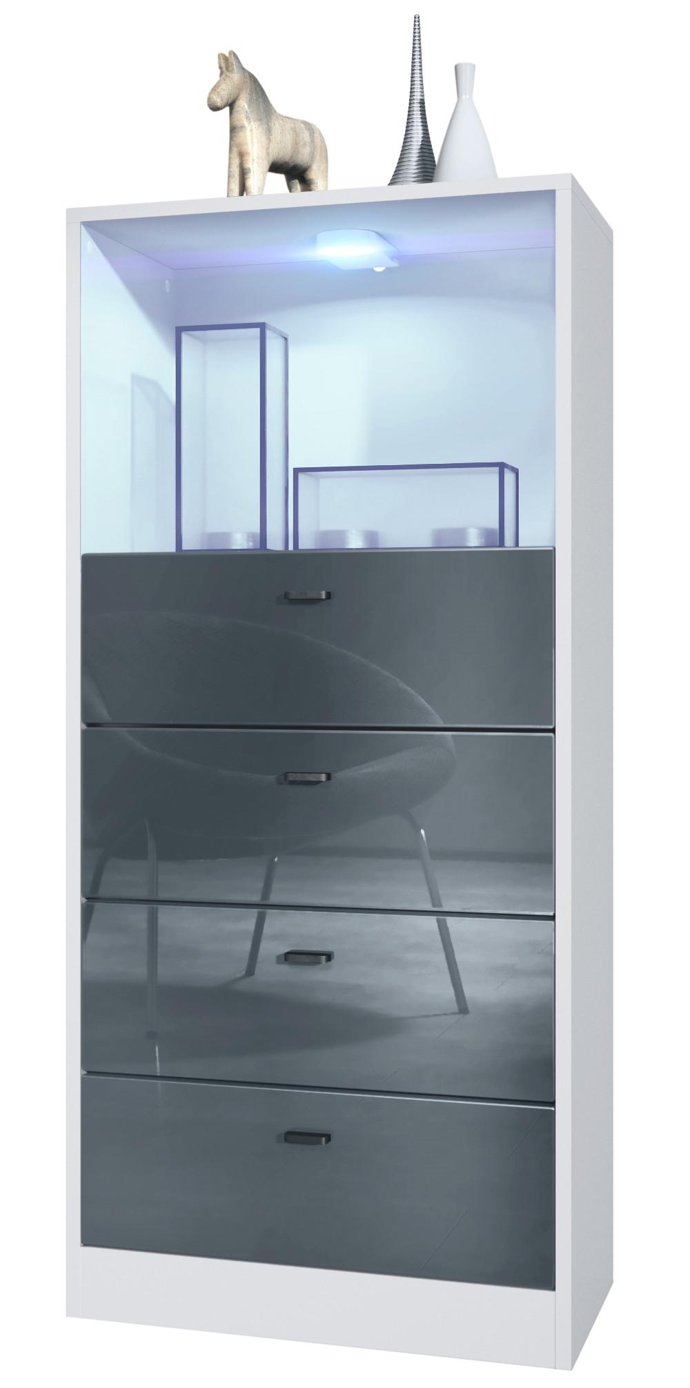 KOMMODE Pino Fronten in Grau Hochglanz - Grau, Holzwerkstoff (56/125/36cm) - Vladon