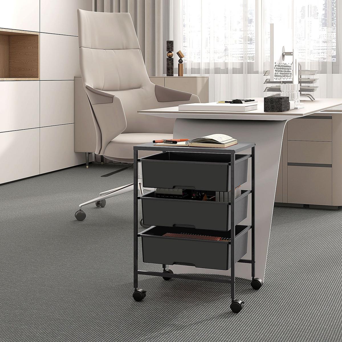 ROLLWAGEN, Servierwagen mit 3 Etagen, 40,8 x 33,5 x 60,5 cm, Schwarz - Schwarz, Metall (33.5/60.5/40.8cm) - HOMCOM