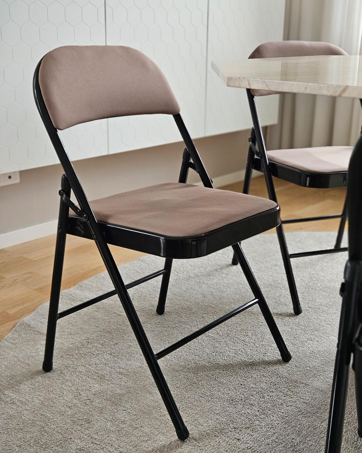 KLAPPSTUHL 4er-Set Metall Beige/Schwarz Sparks - Beige, Metall (45/77/47cm) - Beliani