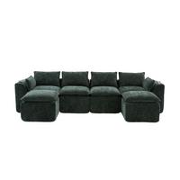 4-SITZER-SOFA aus chenille, modular mit 2 fußhockern und getränkehaltern - Grün, Textil (322/75/161cm) - Urban Meuble