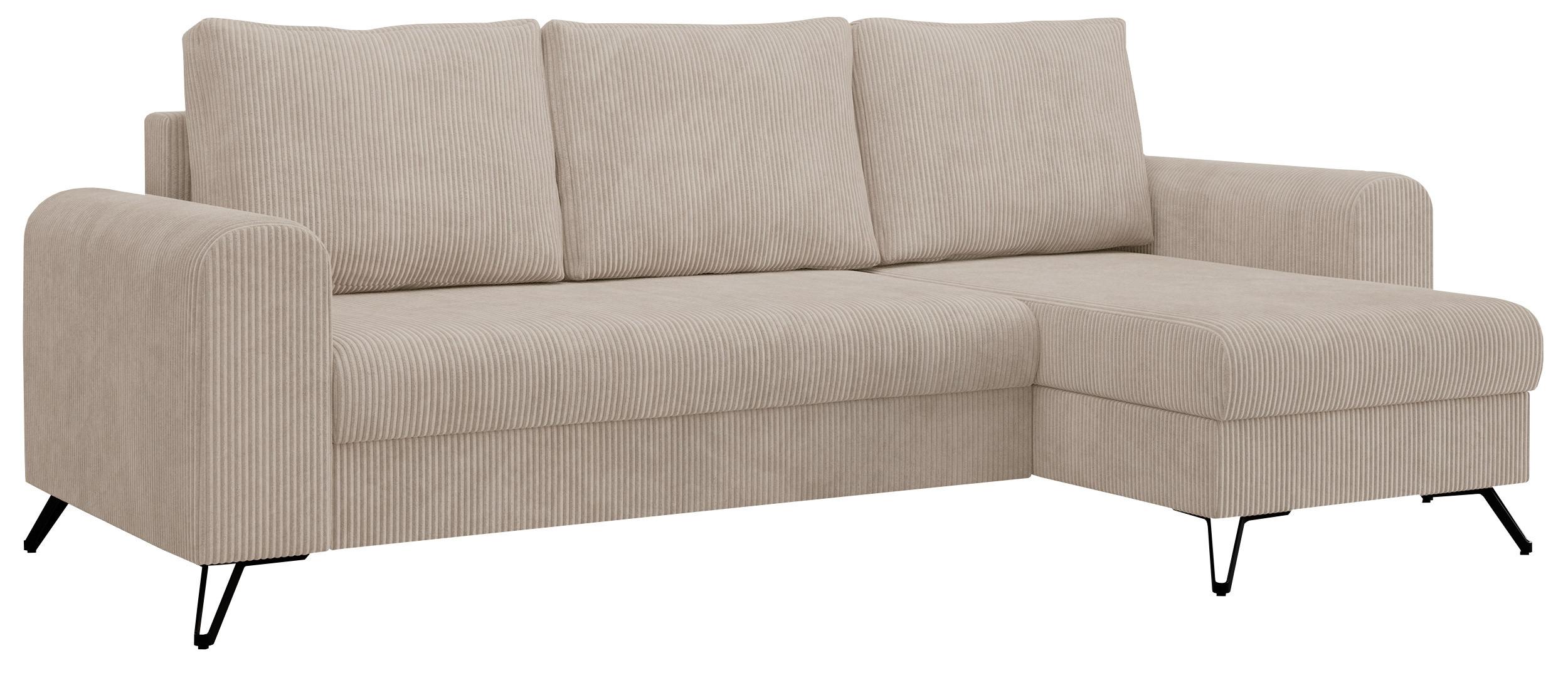 ECKSOFA Hugo Cord Beige - Beige/Schwarz, Textil/Metall (242/140cm) - MKS