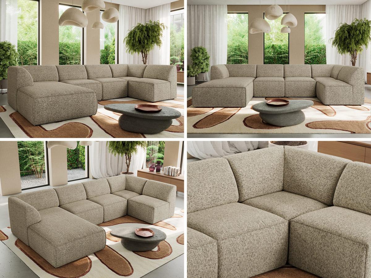 WOHNLANDSCHAFT MODARO U 5M - Dunkelbeige Struktur - Links - Schwarz/Cappuccino, Textil (180/78/345cm) - MKS