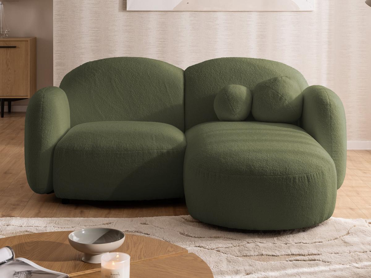 ECKSOFA Nuvola mit abgerundetem Design Grün Bouclé-Stoff - Ottomane Rechts - Schwarz/Grün, Holz/Kunststoff (190/146cm) - S-Style Möbel