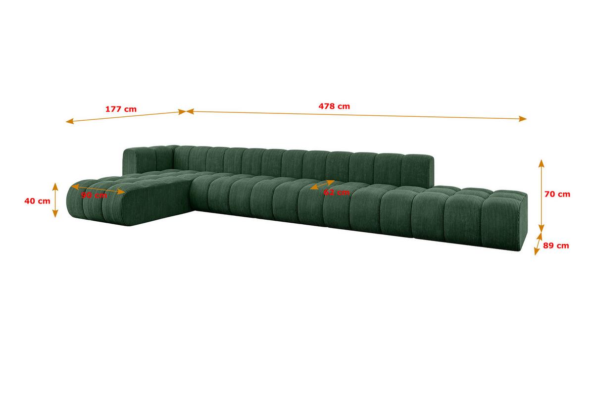 ECKSOFA modulares Sofa Zuvon-L3 - 478x177x70 cm Grün - Grün, Holzwerkstoff/Textil (478/177cm) - ALTDECOR