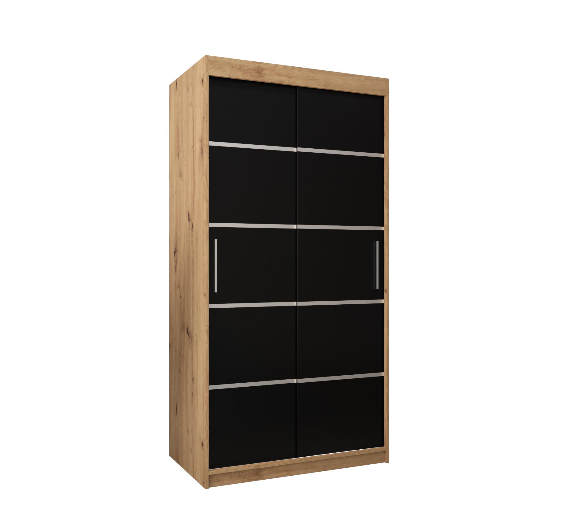 SCHWEBETÜRENSCHRANK 200/100/62 2-türig - Silberfarben/Schwarz, Holz/Kunststoff (100/200/62cm) - MÖBEL KRYSPOL