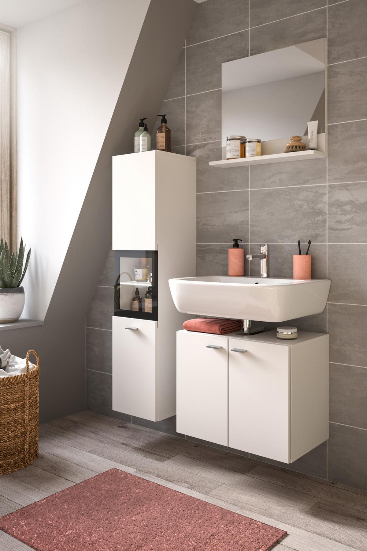 BADMÖBEL-SET weiß 3-teilig 100 cm, Kombination hängend oder stehend - Weiß, Glas/Holzwerkstoff (102/186/33cm) - Inn.Furn