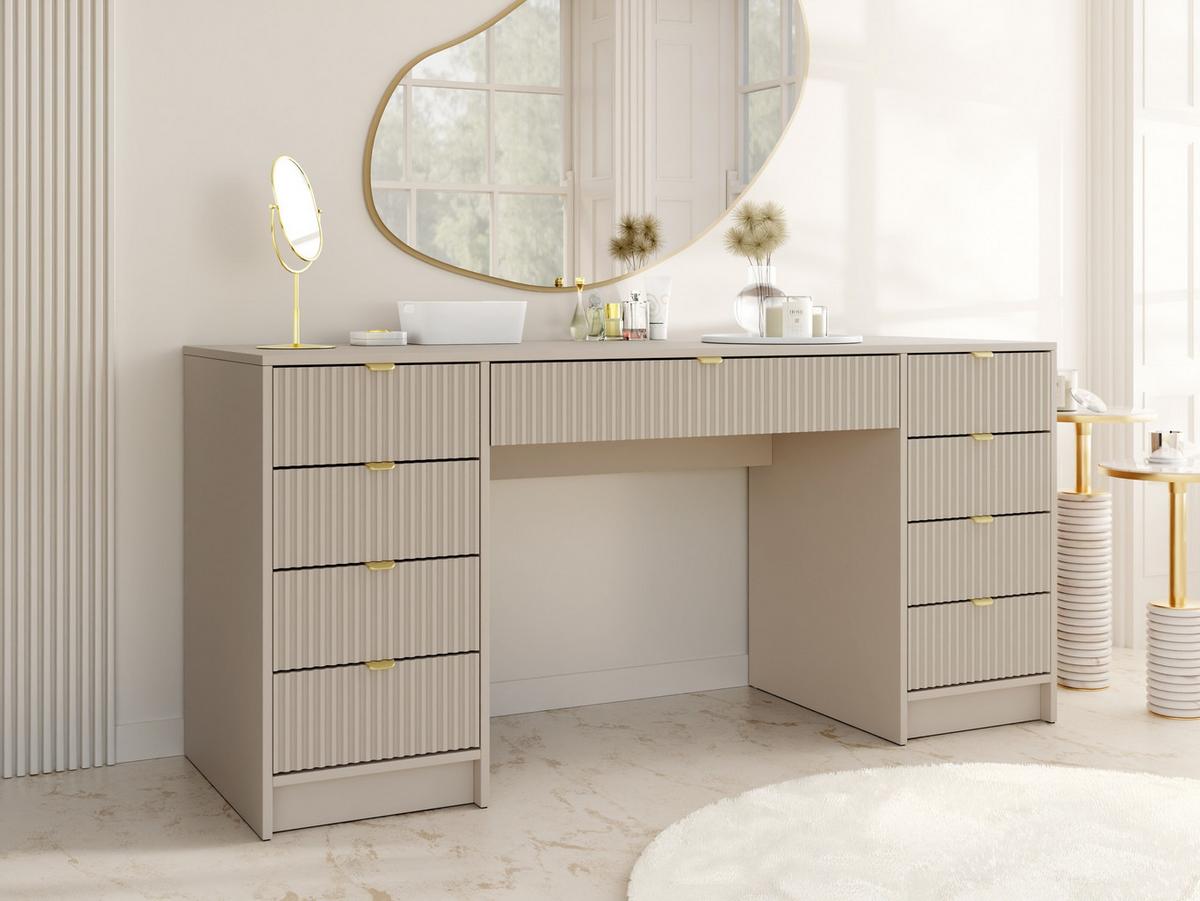SCHREIBTISCH Tireno Bis - Sandfarben/Goldfarben, Holzwerkstoff/Metall (154/55/76cm) - MIRJAN24