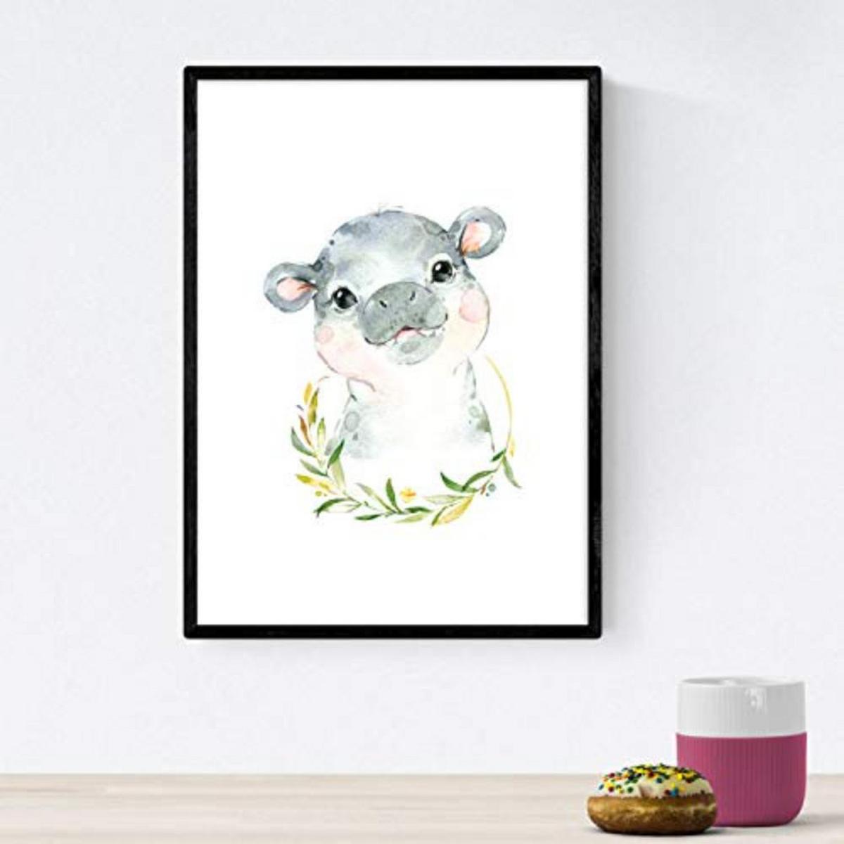POSTER Set mit 4 Girafa Hipopotamo uricatas und Leon A3 Schwarzer Rahmen - Schwarz, Papier (29.7/3cm) - Nacnic