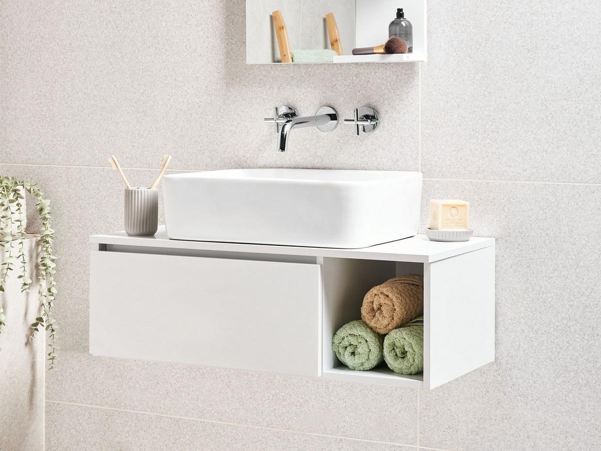 WASCHBECKENUNTERSCHRANK wandmontiertk 80 cm Weiß Rupanco - Weiß, Holzwerkstoff (80/27/40cm) - Beliani
