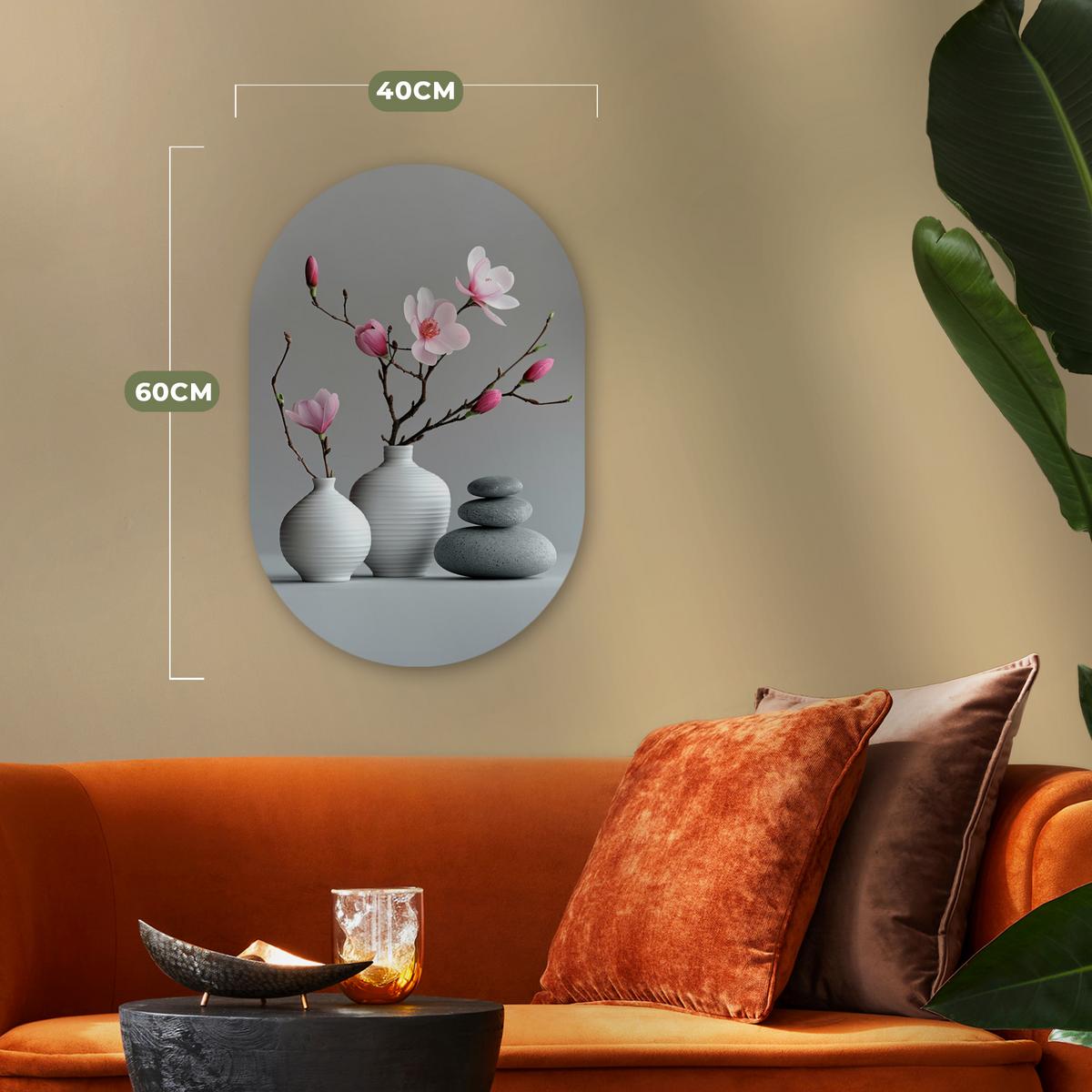 WANDBILD Magnolie - Blumen - Rosa - Zen-Steine Deko Wohnzimmer 40x60 cm - Hellgrau, Kunststoff (40/60cm) - MuchoWow