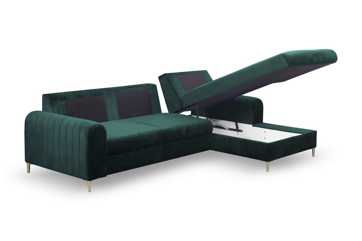 ECKSOFA VERONA R-S Grün Velours-Stoff mit Schlaffunktion - Grün, Holz (251/164cm) - MASSENO