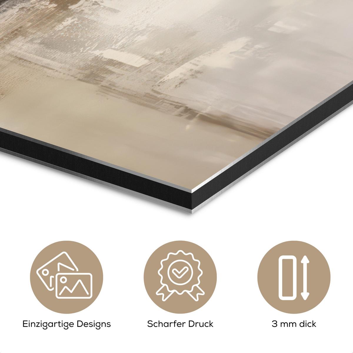 METALLBILD Moderne Kunst - Abstrakt - Beige 20x20 cm - Beige, Metall (20/20cm) - MuchoWow