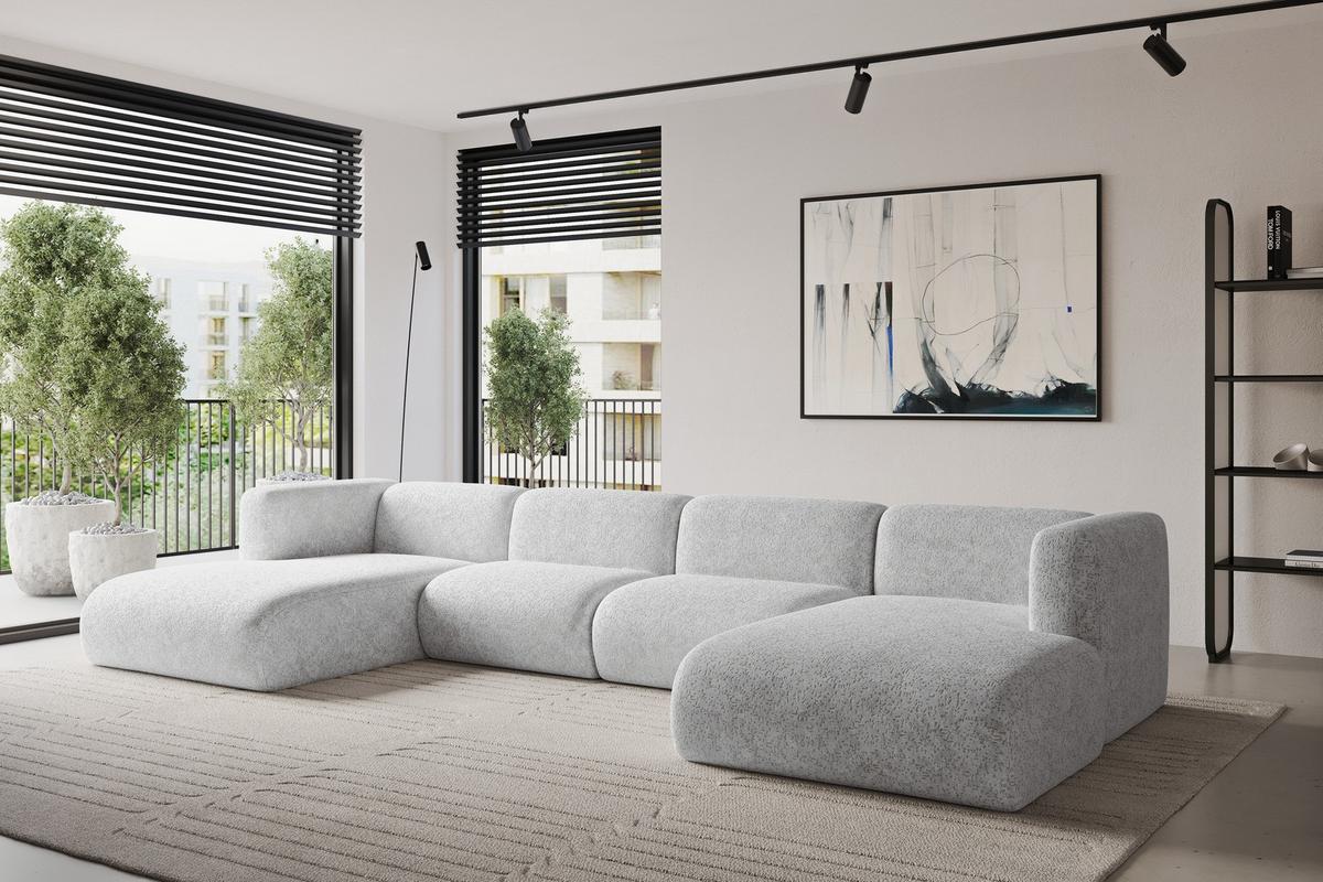 WOHNLANDSCHAFT MIRA-U2 408x179x70 Grau Velours - Schwarz/Grau, Holzwerkstoff/Kunststoff (408/70/179cm) - ALTDECOR