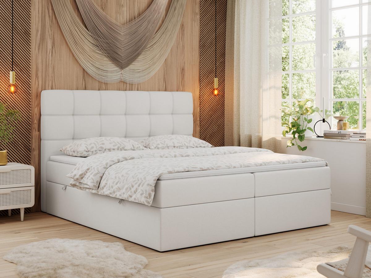 BOXBETT ERNI 160/200 - Weiß Kunstleder - H3 - Weiß, Holz/Textil (160/200cm) - MKS