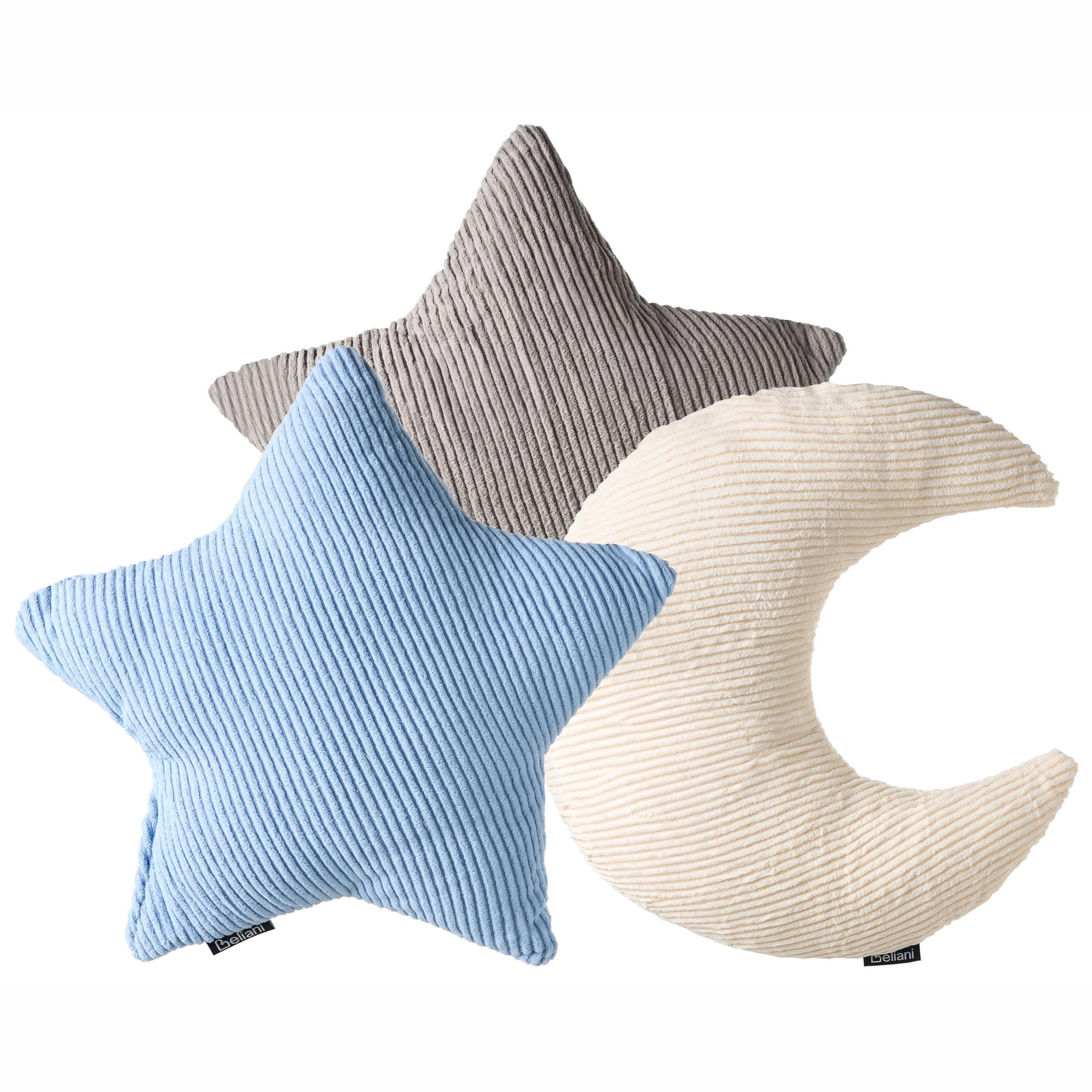 DEKOKISSEN 3er-Set Cremeweiß 35/35 cm Luna - Blau/Multicolor, Textil (30/35cm) - Beliani