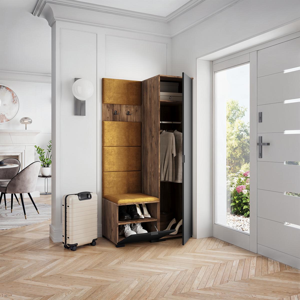 GARDEROBENSCHRANK LORI 95/181/51 cm Modern Garderobe-Set Eiche Lefkas - Eichefarben/Gelb, Holzwerkstoff (95/181/51cm) - MASSENO
