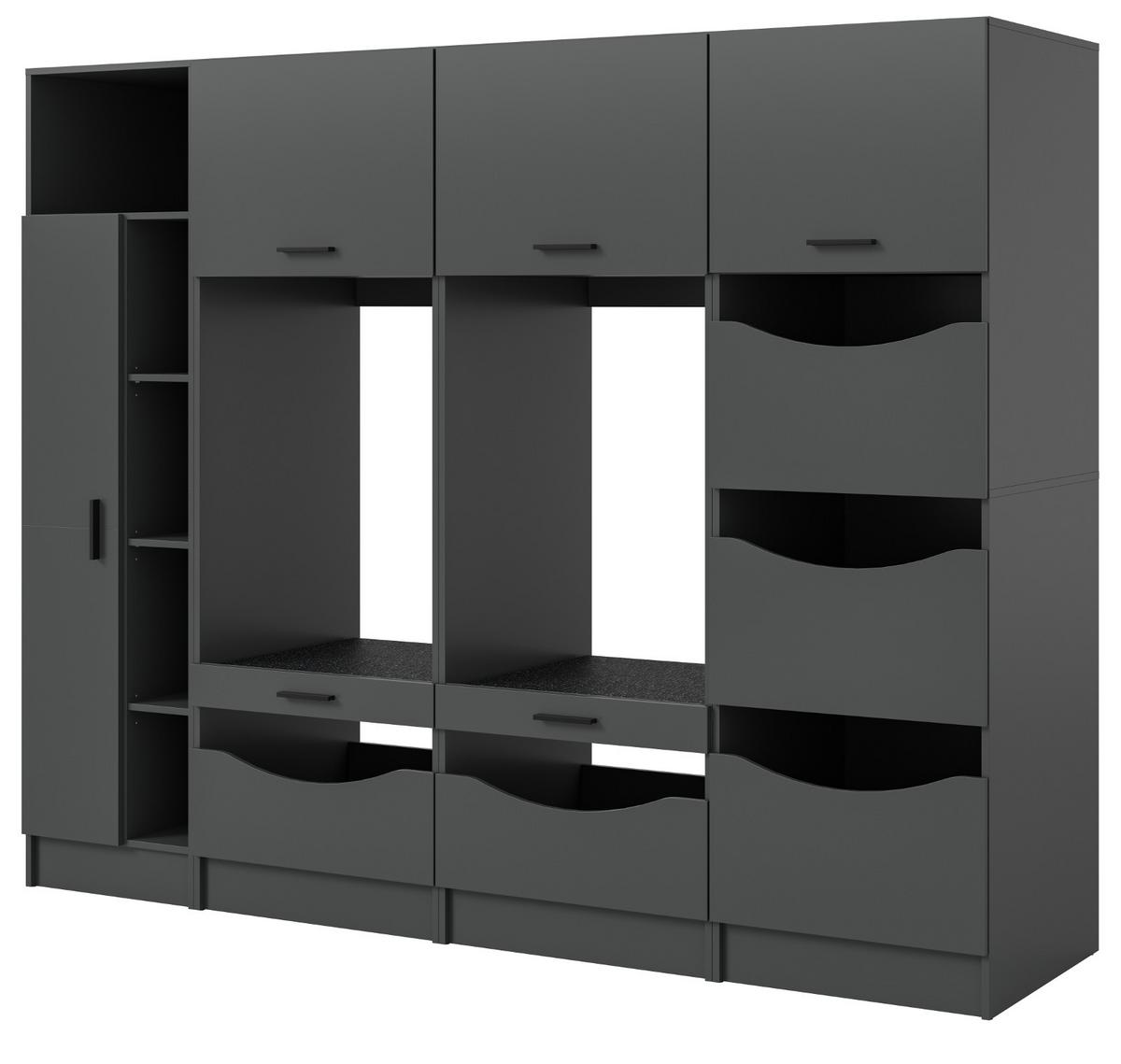 WASCHMASCHINENSCHRANK grau Set 4-teilig 242 x 196 cm, viel Stauraum - Schwarz/Grau, Holzwerkstoff/Kunststoff (242/196/68cm) - Inn.Furn