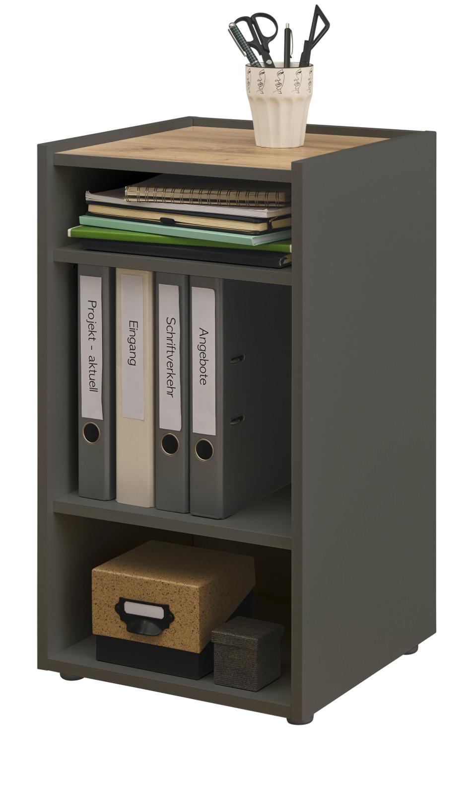 STANDCONTAINER Grau, Eiche Wotan 40 x 70 cm, Aktenregal mit 3 Fächern - Eiche Wotan/Schwarz, Holzwerkstoff/Kunststoff (40/70/40cm) - Furn.Design