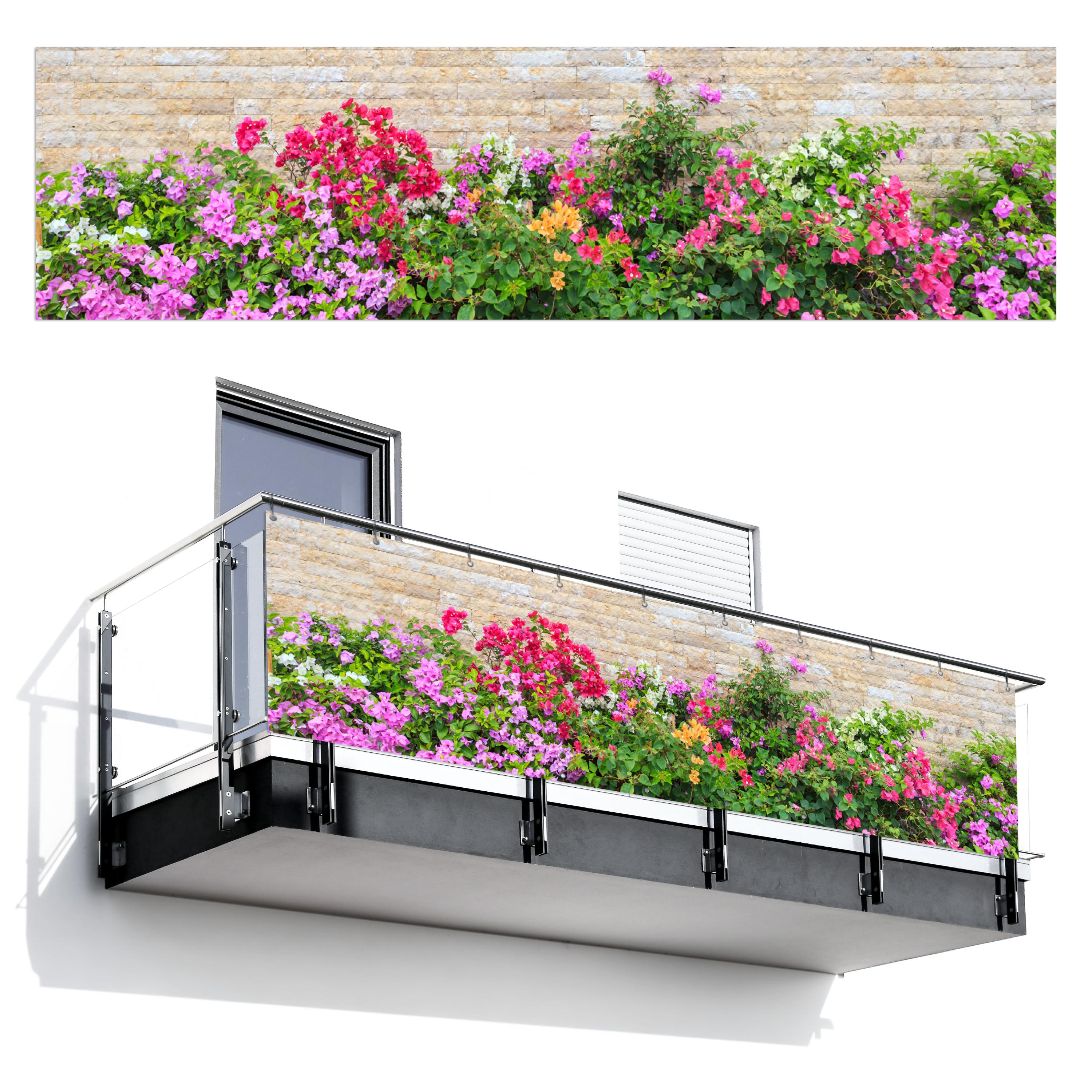 BALKON-SICHTSCHUTZ Blumen - Pflanzen - Blätter - Steine Witterungsbeständig 300x75 cm - Pink, Kunststoff (300/75cm) - MuchoWow